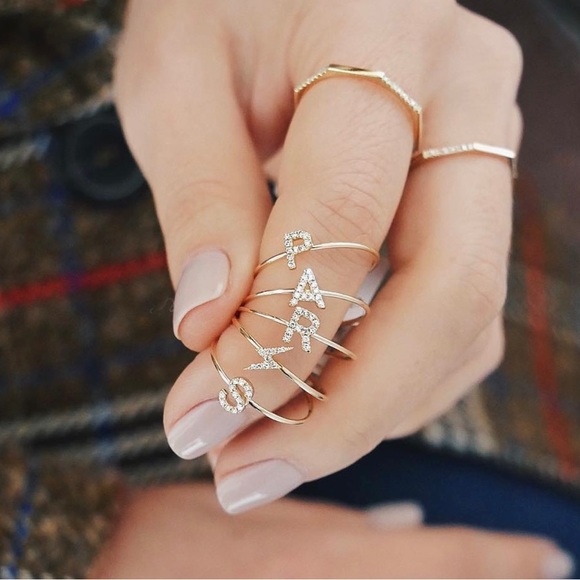 EF Collection Jewelry - EF Collection | 14k White Gold Diamond J Initial Ring | Size 7